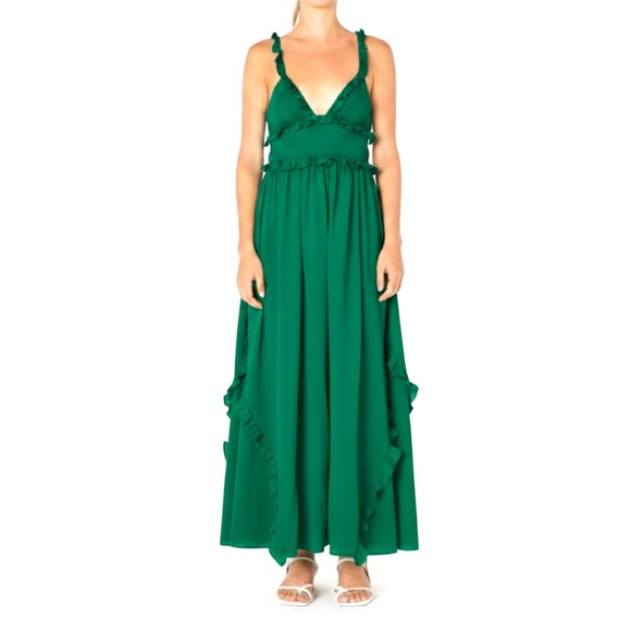 Endless Rose Dresses & Skirts - Endless Rose Women's Open Back Ruffle Green Maxi Dress Resortwear Medium New